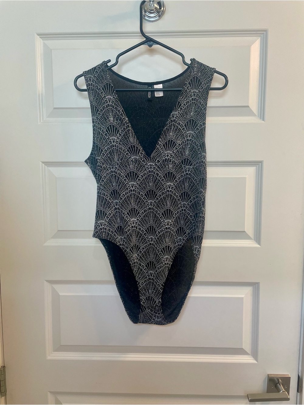 H&M Black and Silver Patterned Bodysuit